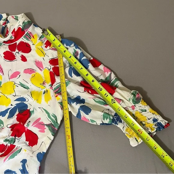 Rixo white Floral multicolored Mock Neck Cascade Ruffle Dress short sleeves sz 6 - Picture 15 of 16